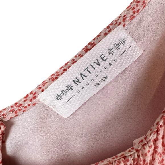 Native Daughters Red Pink Micro Floral Print Babydoll Ruched Dainty Mini Dress - Picture 9 of 10